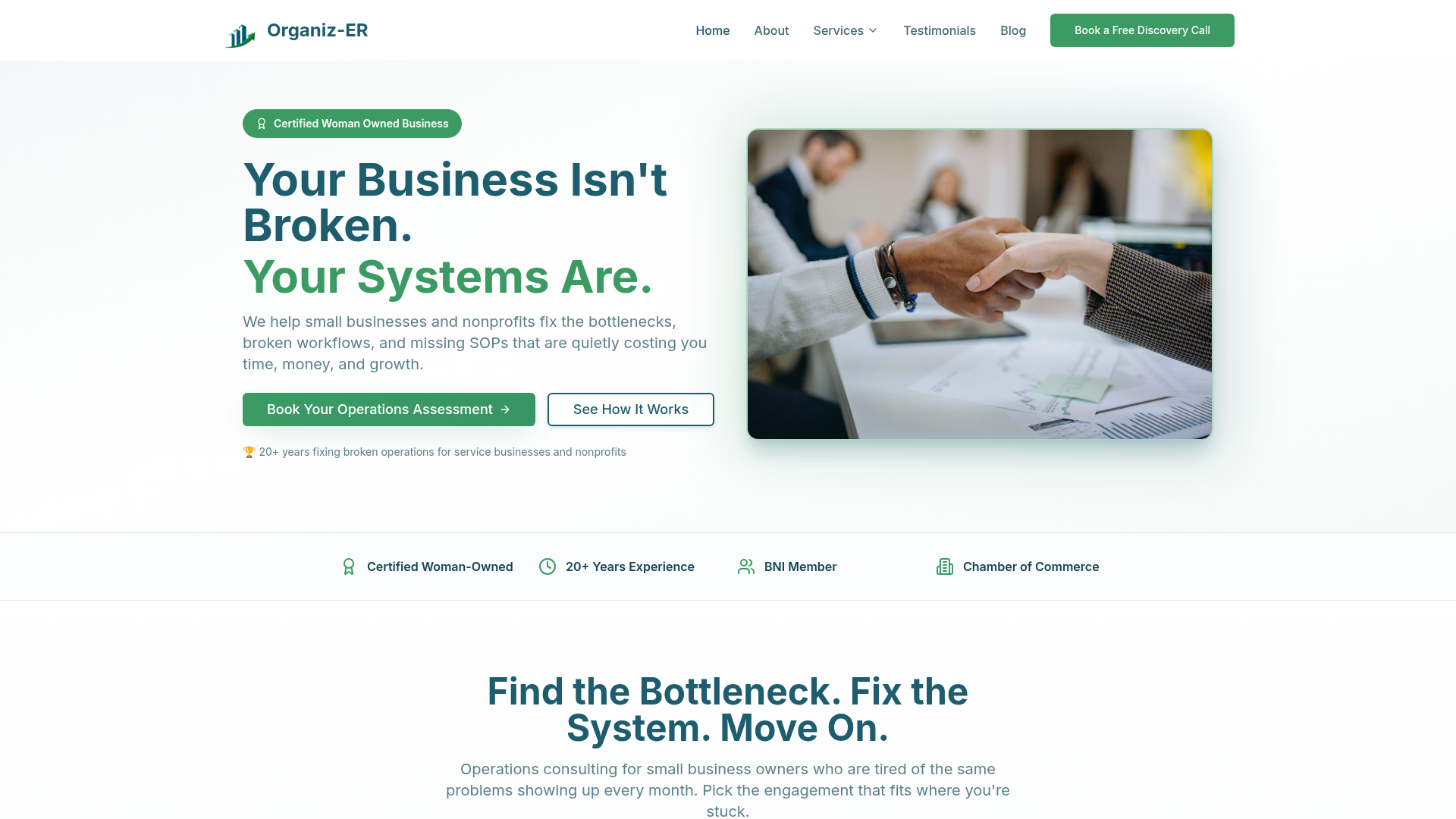 Organiz-ER homepage, Your Business Isn't Broken, Your Systems Are